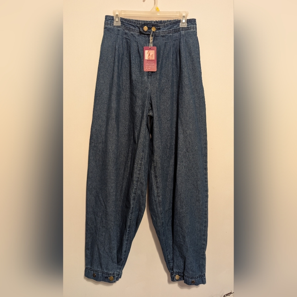 Loveimgs Blue Denim High-Waisted Pants Women's Med Wide Leg New